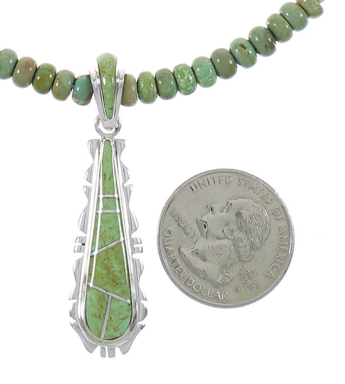 Southwest Turquoise Sterling Silver Tear Drop Pendant And Bead Necklace Set WX77564